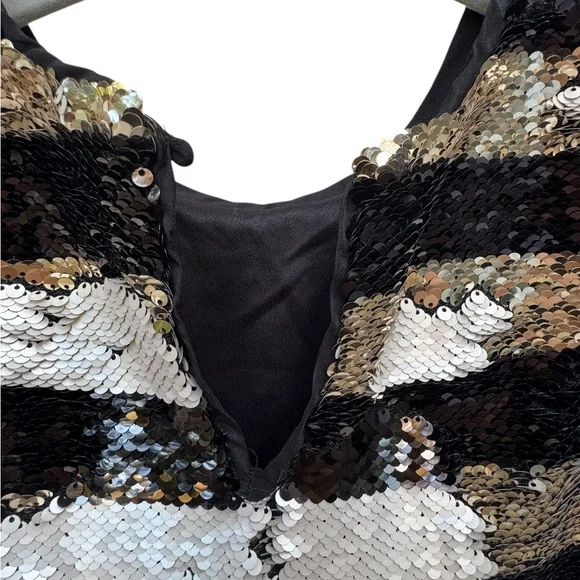 Gianni Bini Sparkling Black and Silver Striped Kids Dress size XL - Picture 5 of 7